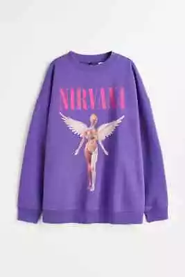 H&m Nirvana Oversized Print Sweater Jumper Purple All Sizes Available New W Tags • £57.41