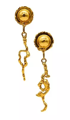 Jean Mahie Paris Artistic Convertible Dangle Earrings Textured 22Kt Yellow Gold • $9985