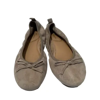 ME TOO Suede Bow Ballet Flats Shoes Womens Size 5.5 M Taupe Tan Slip On • $22.99