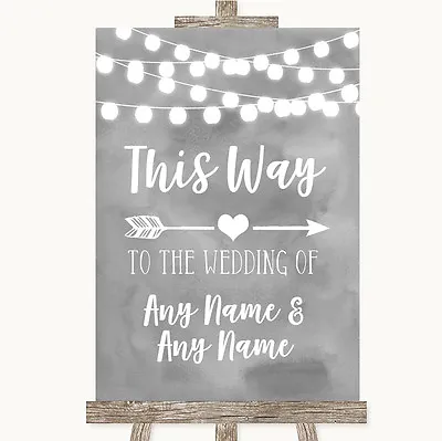 £64.95 • Buy Grey Watercolour Lights This Way Arrow Right Personalised Wedding Sign