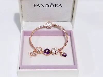 $174 • Buy Genuine Rose Gold PANDORA Bracelet,Flower Beads &Charms-FREE Beads *SPRING PROMO
