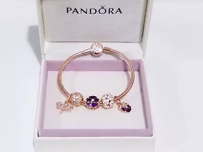 $174 • Buy Genuine Rose Gold PANDORA Bracelet,Flower Beads &Charms-FREE Beads *SPRING PROMO