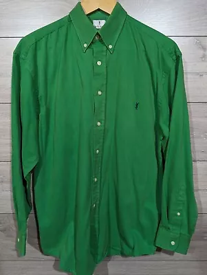 YSL Yves Saint Laurent Men's Shirt 15.5 Long Sleeve Heavy Cotton Medium Green • £29.99