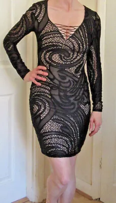 Black Lace Dress Vintage RARE Sexy Prom Goth Clubbing Bodycon Babe Tattoo Size 2 • $47.74