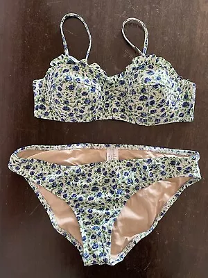 J Crew Floral Bikini 32C M Underwire Medium Swim Suit Swimsuit • $10