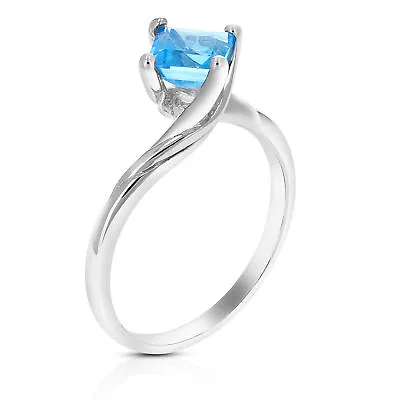 1 Cttw Swiss Blue Topaz Ring In .925 Sterling Silver Rhodium Princess Shape 6 • $85.44