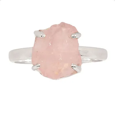 Natural Morganite Rough - Madagascar 925 Silver Ring Jewelry S.8.5 CR23781 • $15.99