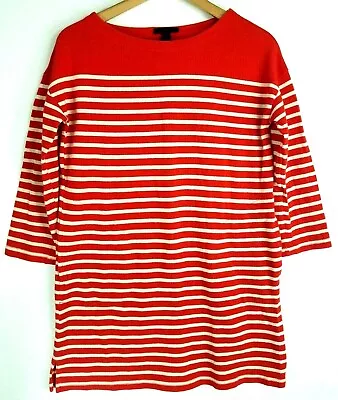 J Crew Tunic Top XS Red Cream Striped 3/4 Sleeve Pockets Pullover 100% Cotton • $2.99