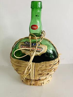 Vintage Italy Bolla Bardolino Wicker Wrap Green Glass Bottle 11” EMPTY • $29