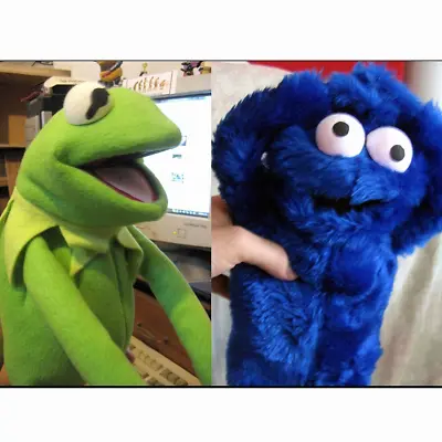Kermit + Cookie Monster 2 Hand Crafted Puppets Toy Muppets Sesame Street Muppet • $100
