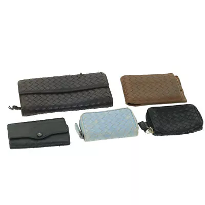 BOTTEGA VENETA INTRECCIATO Wallet Leather 5Set Black Brown Blue Auth Bs7304 • $271.33