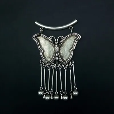 Chinese Handmade Miao Silver Bell Tassels DIY Embed Butterfly Necklace Pendant • $20