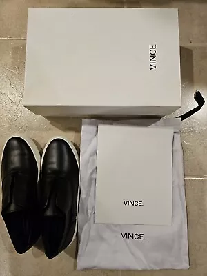 Vince. Nelson Black LE Slip On Smooth Leather Sneakers Shoes US 6  • $79.99