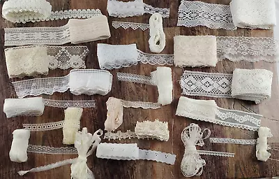 Lot Of 21 Vintage-Modern Lace Sewing Trim Bundles White Ivory Flat Crafts Dolls • $24.99
