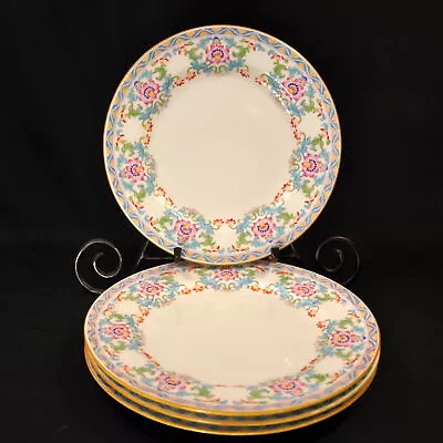 Mintons Set Of 4 Luncheon Plates 9  RN#566884 Pink Blue Floral 1910 Hand Painted • $159.98