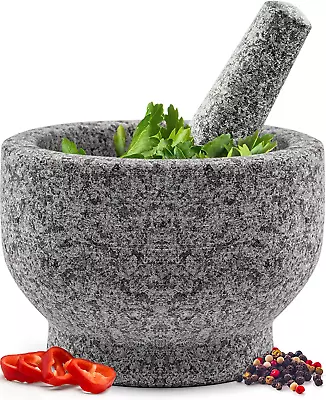 Heavy Duty Natural Granite Mortar And Pestle Set Expertly Carved Make Fresh   • $29.99