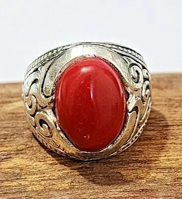 Red Coral Stone Ring Handmade 925 Sterling Silver Boho Men's Ring All Size S182 • $14.02