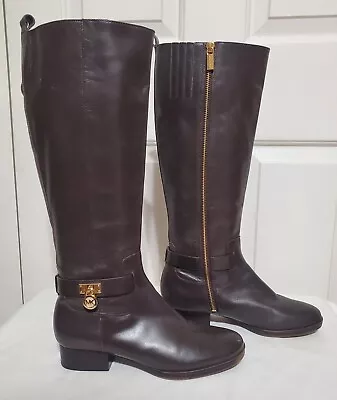 MICHAEL KORS Brown Leather Tall Women's Side Zip SH17F Riding Boots SZ 6.5 M • $20