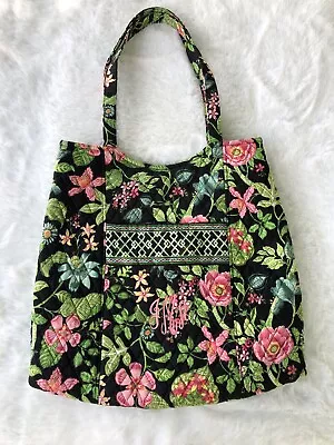 Vera Bradley Botanica Floral Purse Handbag Shoulder Bag Tote Black Monogrammed • $27.49