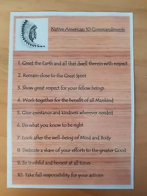 Native American Indian Laminated A6 10 Commandments  Prayer Saying Blessing • £2