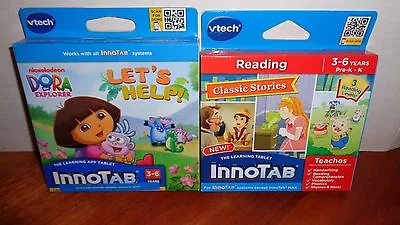 Lot 2 VTECH INNOTAB GAME CARTRIDGES Dora Lets Help & Reading Classic Stories 3-6 • $18.95