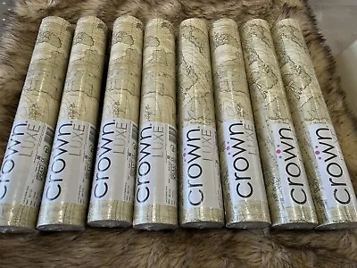 NEW Crown Luxe Voyager Vinyl Map Wallpaper 8 Rolls Parchment & Gold Glitter £150 • £80