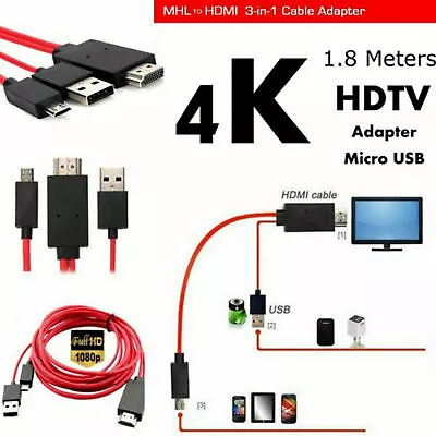 MHL Micro USB To HDMI 1080P HD TV Cable Adapter For Samsung  Cell Phone • $11.82