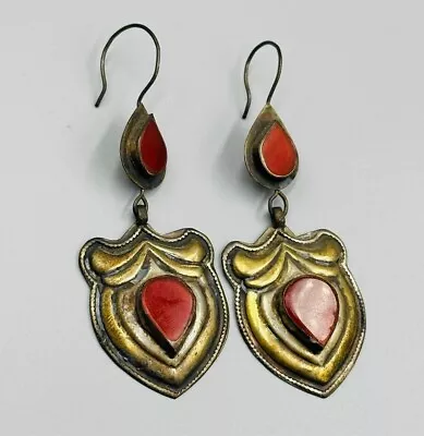 Antique Old Middle Eastern Silver Earring With Carnelian • $180