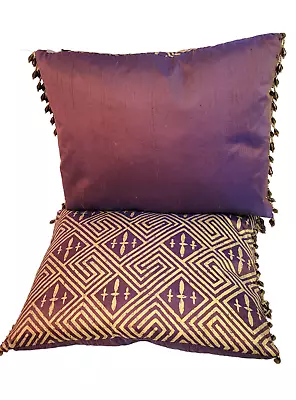 2 Vintage Boho Beaded Fringe Throw Pillow Set Accent Decor Purple • $16.99