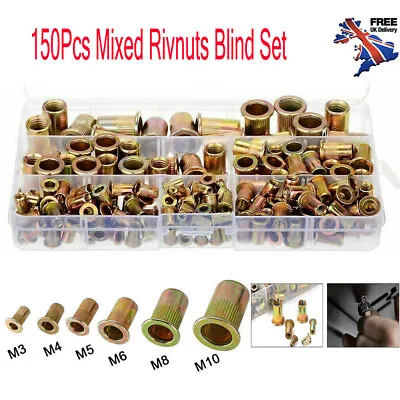150Pcs Mixed Rivnuts Blind Set Threaded Nuts Anti-oxidation M3-M10 Rivet Nut Kit • £6.89
