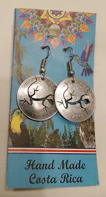 Handmade Earrings Costa Rica Coin Silver Gecko Lizard Christmas Stocking Gift • £3.50