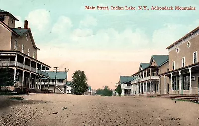 Indian Lake N.Y. Main Street Vintage 1909 Postcard Adirondack Mountains • $4.95