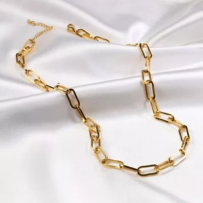 18ct Gold-Plated Chunky Chain Necklace With Long Oval Links (18 Inches) • £11.69