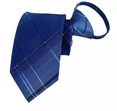  Zipper Ties For Men 2.76 Inch Classic Woven Silk Zip Necktie Pre Plaid Blue • $18.21