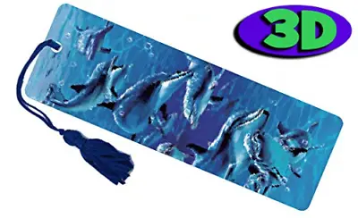 Dolphin Frenzy Moving 3D Hologram Bookmark With Tassel Book Place Holder 15X5 CM • £2.67