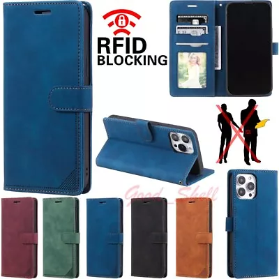 For IPhone 14 13 12 11 XS XR SE 8 7 RFID Blocking Card Wallet Leather Case Cover • £8.39