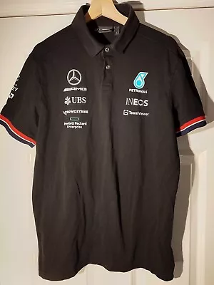 Mercedes AMG Petronas F1 Team Polo Shirt Black Men's Size Large • £29.99
