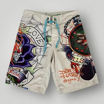 Ed Hardy Surf Or Die Swim Trunks Board Shorts VINTAGE Y2K Love Kills Men's 31x10 • $24.95