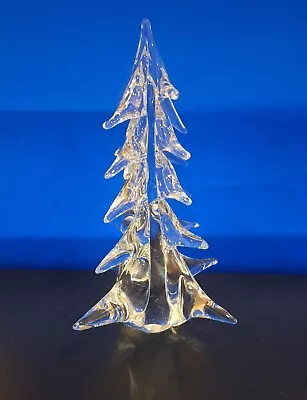 Vintage Clear Crystal Art Glass Christmas Pine Tree 9.25  H • $20