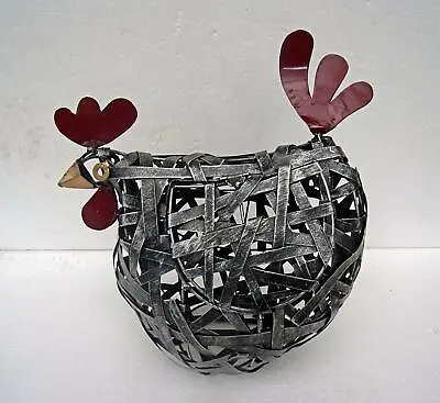 Unusual Hand Made Stripped Metal Chicken Egg Storage Basket Wire Chicken Basket • £34.99