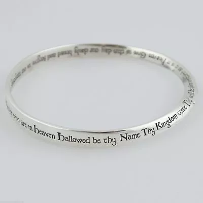 The Lord's Prayer Mobius Bangle Bracelet - 925 Sterling Silver - Bible Cross NEW • £91.62