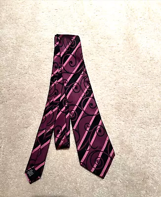 ALFANI SILK TIE Swirls & Stripes Black Fuchsia Magenta Necktie Hand Made • $15.99