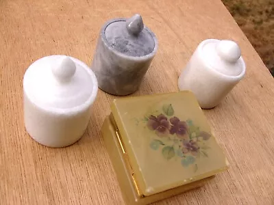 4 Vintage Trinket Boxes Onyx Marble Incl. 1 Hinged Alabaster Flowers Motif • $36.85