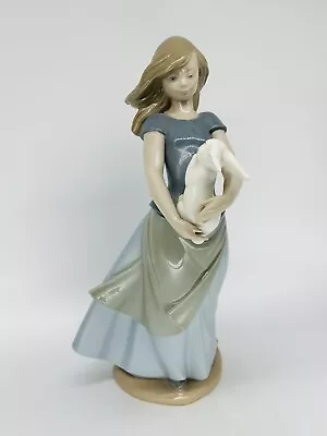 Nao By Lladro Gril Holding A Bunny Rabbit 26cm Made In • £22