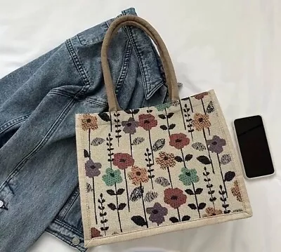 New - Canvas Tote Large Capacity Floral Shopping Bag   (uk) • £7.99