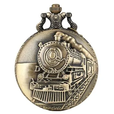 Retro Train Locomotive Men Women Analog Quartz Pocket Watch Necklace Chain Gift • $4.59