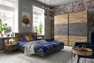 £1609.95 • Buy King Size Storage Bed Wardrobe Bedroom Furniture Set LED Light Oak Grey Arica