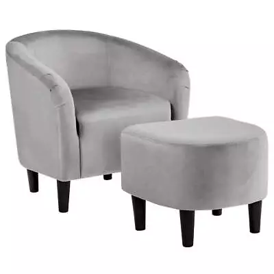 Barrel Accent Chair With Ottoman Gray Velvet • $97.17