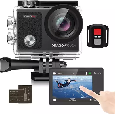 Dragon Touch 4K Underwater HD Action Camera Vision 3 Pro Touch Screen 20MP 100F • $88.09