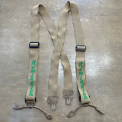 Remington Khaki Elastic Suspenders Utility X Back Leather Buttons Ends 1.5” Wide • $17.99